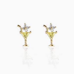 Tiny Martini Glass Earrings with Rhinestones